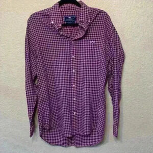 Vineyard Vines pink blue plaid button up sz M dress shirt career church office